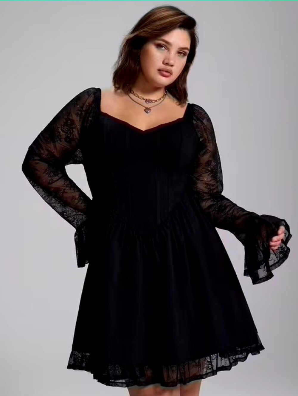 Torrid Black Nightfall Lace Bell Sleeve Mini Dress Women's Plus Size 18 Nwt